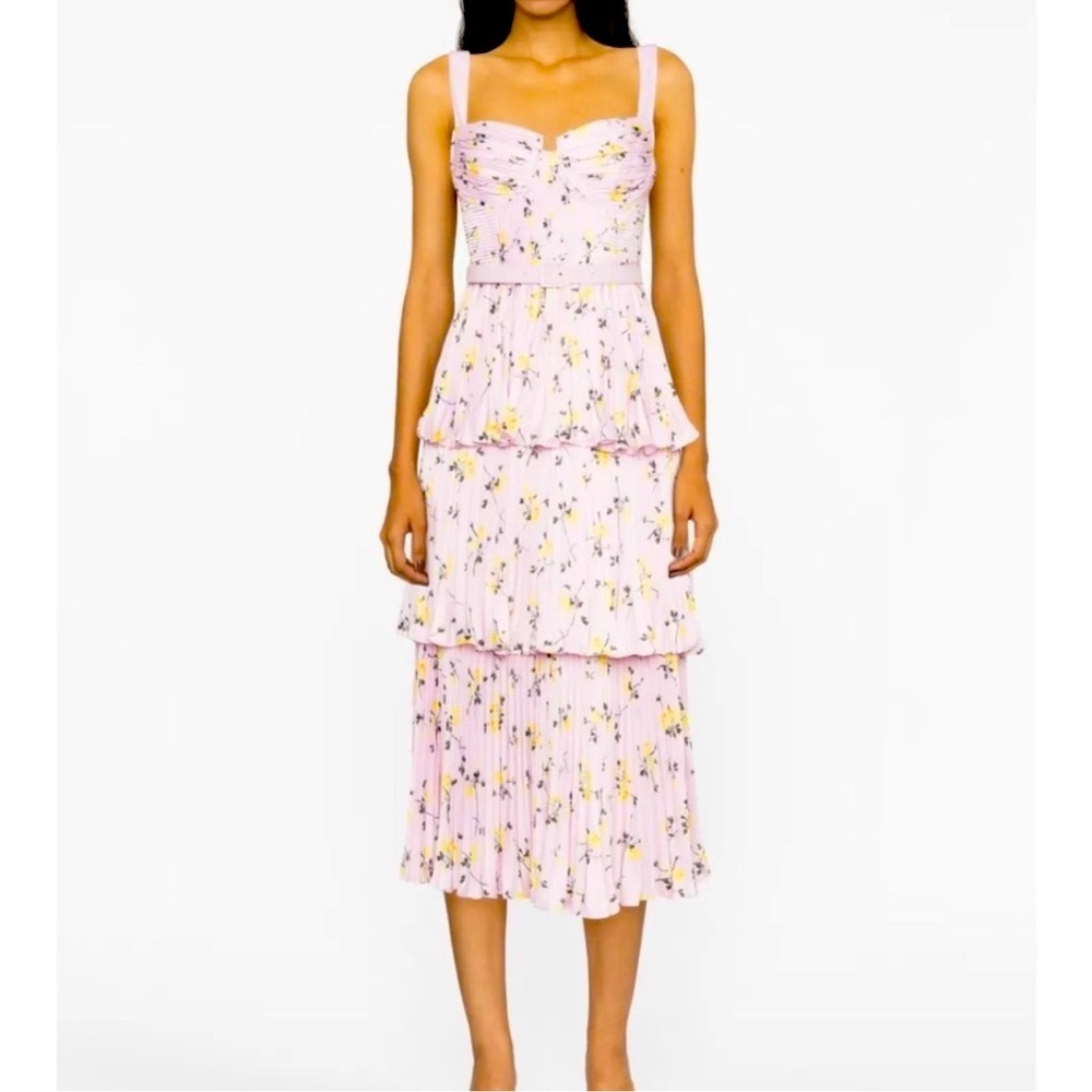 Self-Portrait Pink Floral Tiered Midi Dress